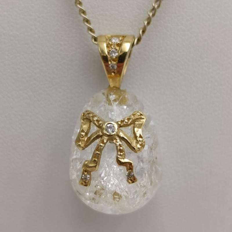 18kt Gold crystal ball pendant with gold color sterling siler necklace - weighs 11.6g - length 46cm