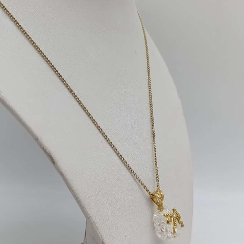 18kt Gold crystal ball pendant with gold color sterling siler necklace - weighs 11.6g - length 46cm