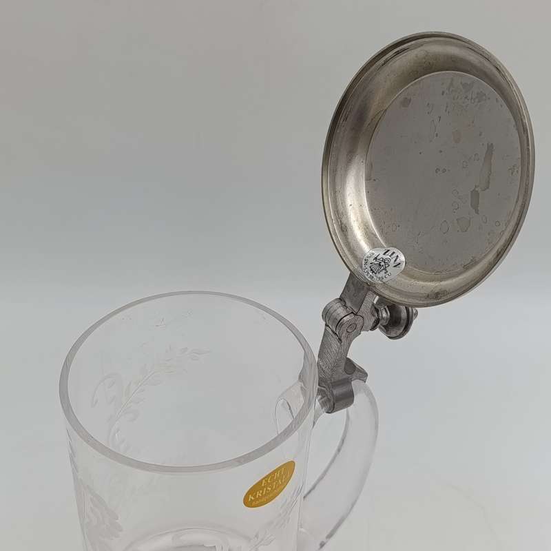 Vintage German Crystal beer Stein with tin lid
