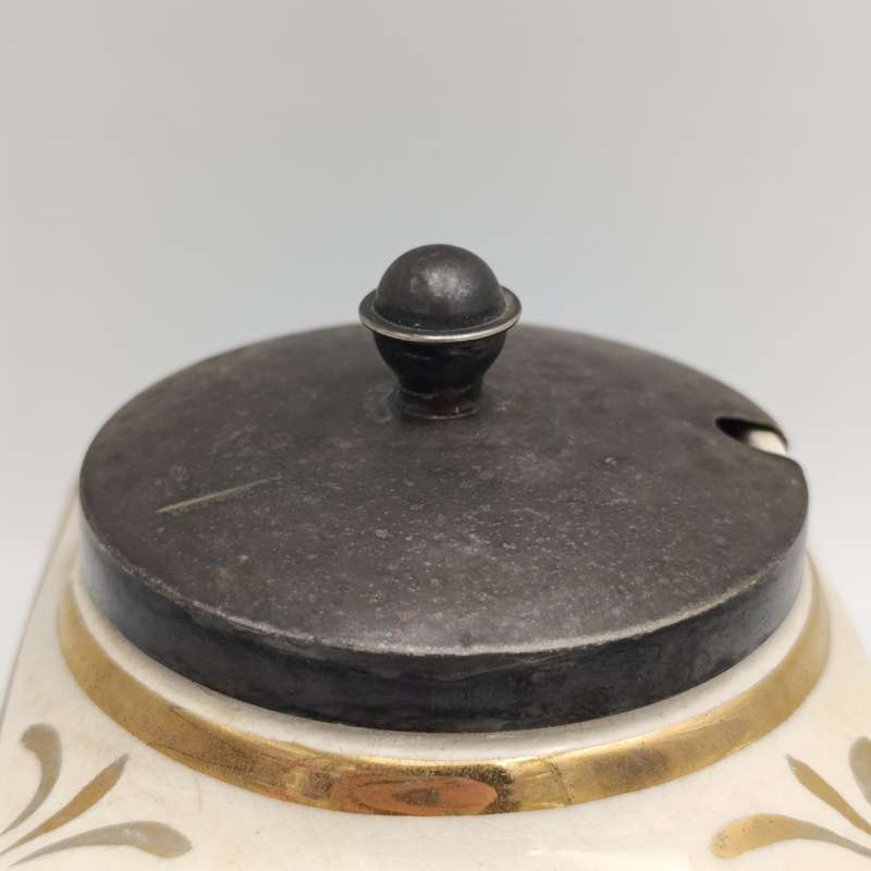 Antique Lancasters porcelain sugar bowl with silver plated lid