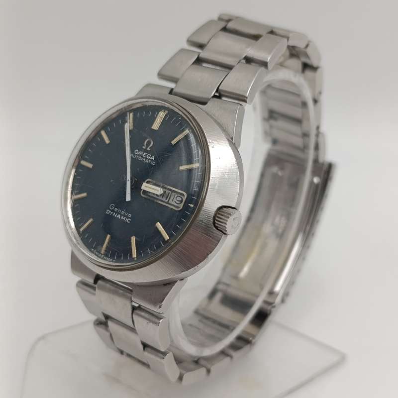 Vintage Omega Automatic Geneve day/date mens watch with blue dial - working