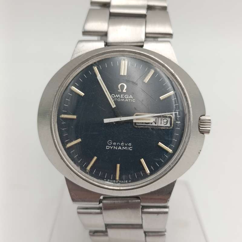 Vintage Omega Automatic Geneve day/date mens watch with blue dial - working