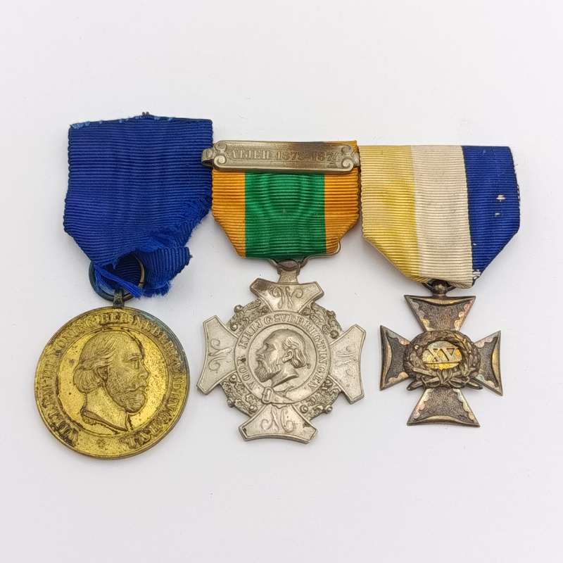Set of 3 Dutch Aceh War medals that belonged to a soldier who served in the Aceh War