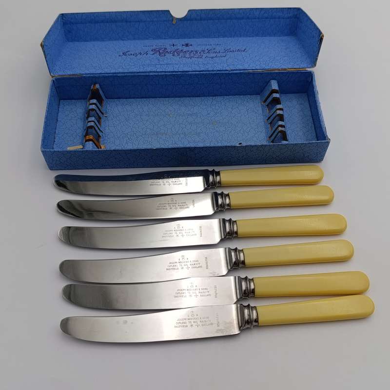 Lot of 6 Joseph Rodgers smaller table knives plus 6 larger table knives in original boxes
