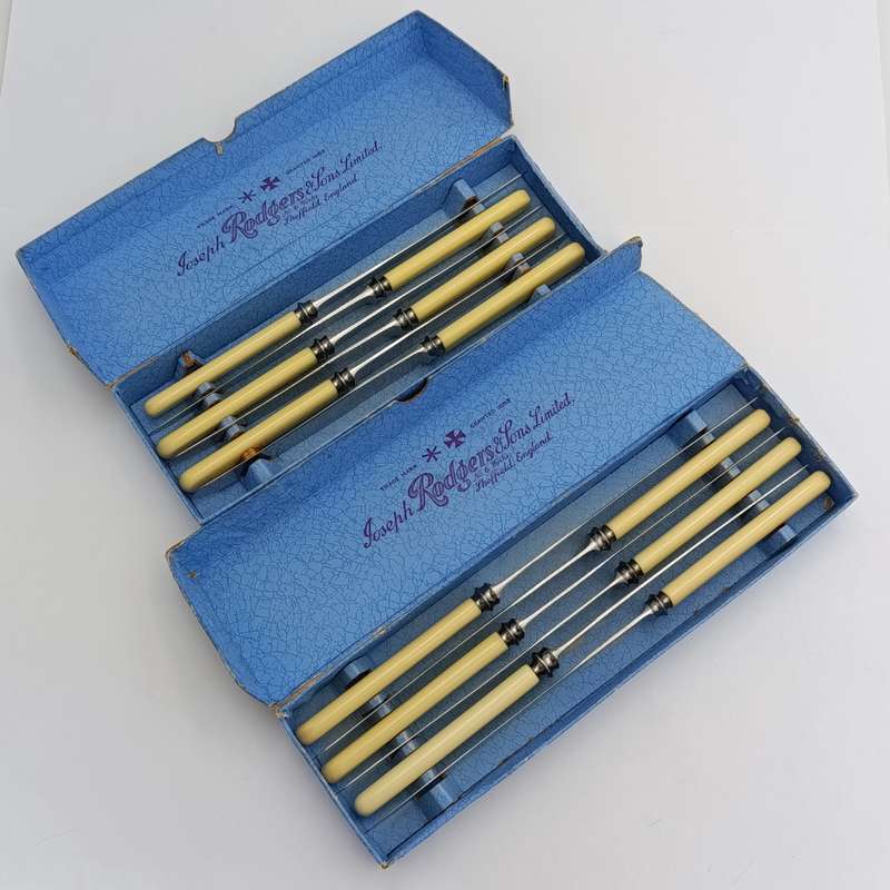 Lot of 6 Joseph Rodgers smaller table knives plus 6 larger table knives in original boxes