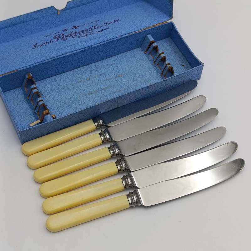 Lot of 6 Joseph Rodgers smaller table knives plus 6 larger table knives in original boxes