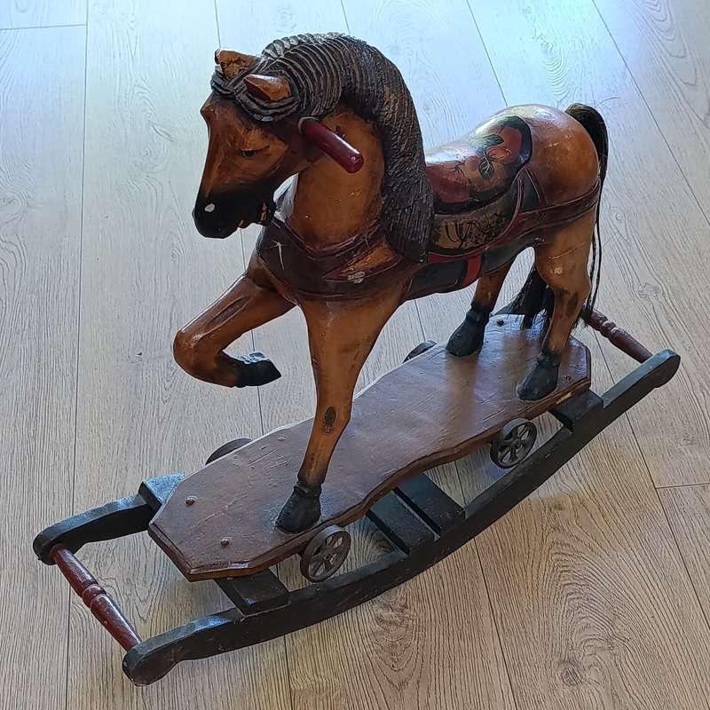 Antique hand carved wooden rocking horse