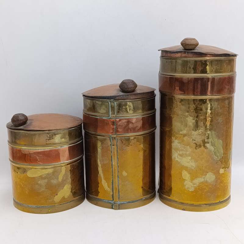 Vintage Copper and brass set of 3 holders for coffee, Tea, Sugar - Afrikaans