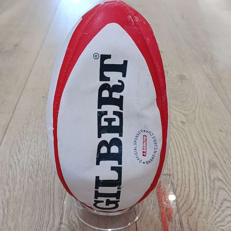 Bankfin Currie Cup Final 1997 Gilbert Rugby ball with stand - won at the game for guessing the score
