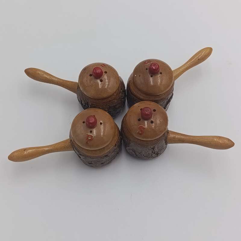 Set of 4 handmade wooden acorn shaped salt and pepper shakers