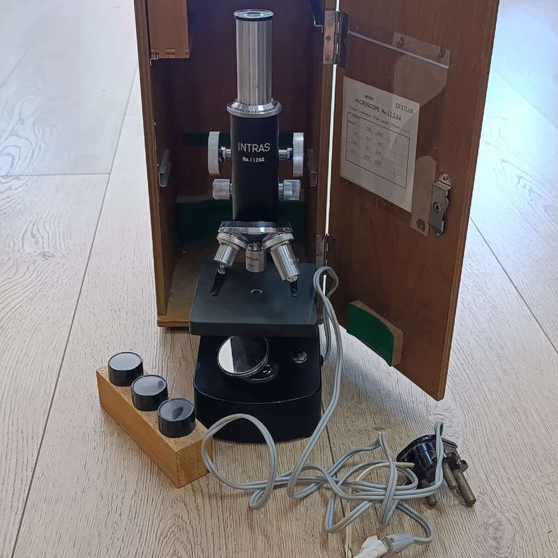 Vintage Intras No.11244 microscope in wooden case