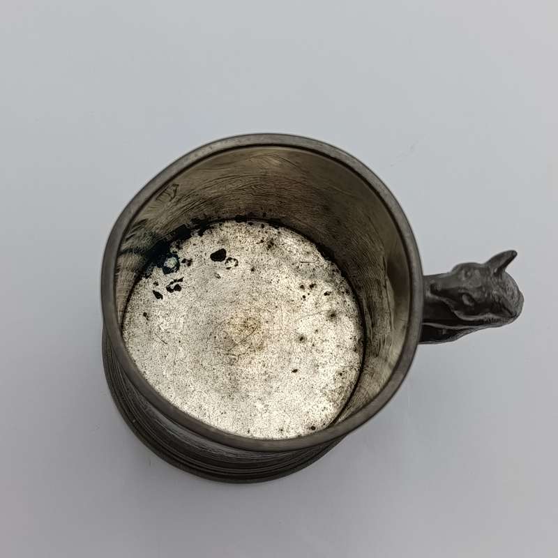 Antique English pewter fox hunting tankard