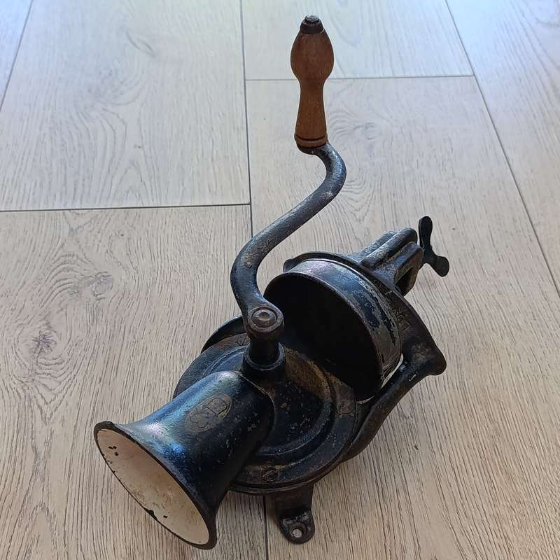 Vintage Lovelock No.2 coffee grinder with tin