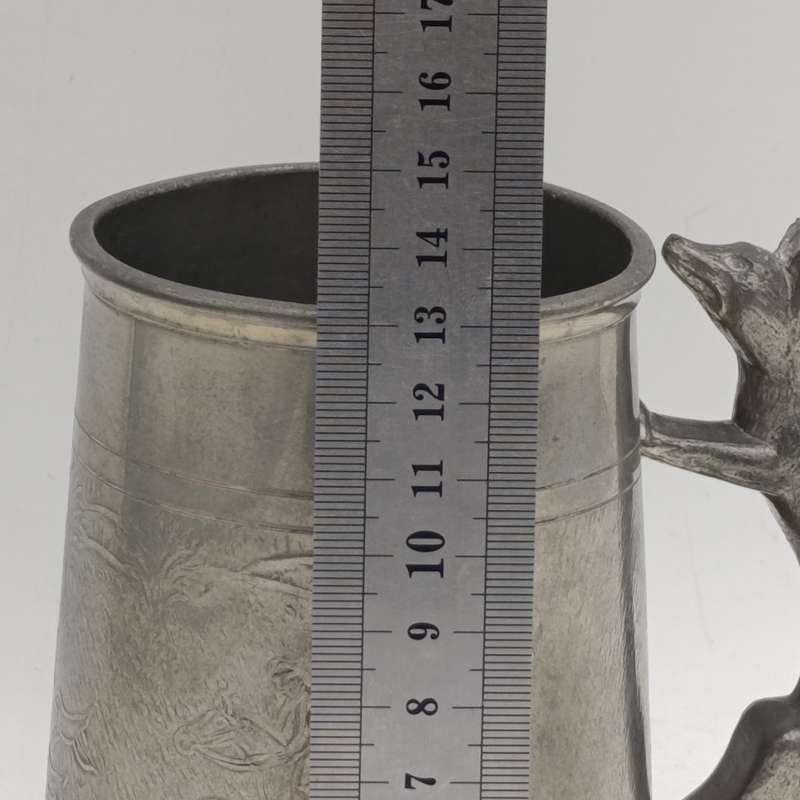 Antique English pewter fox hunting tankard