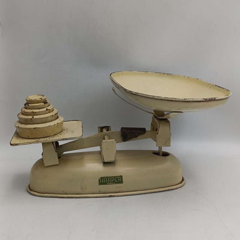 Vintage Harper balancing scale with weights