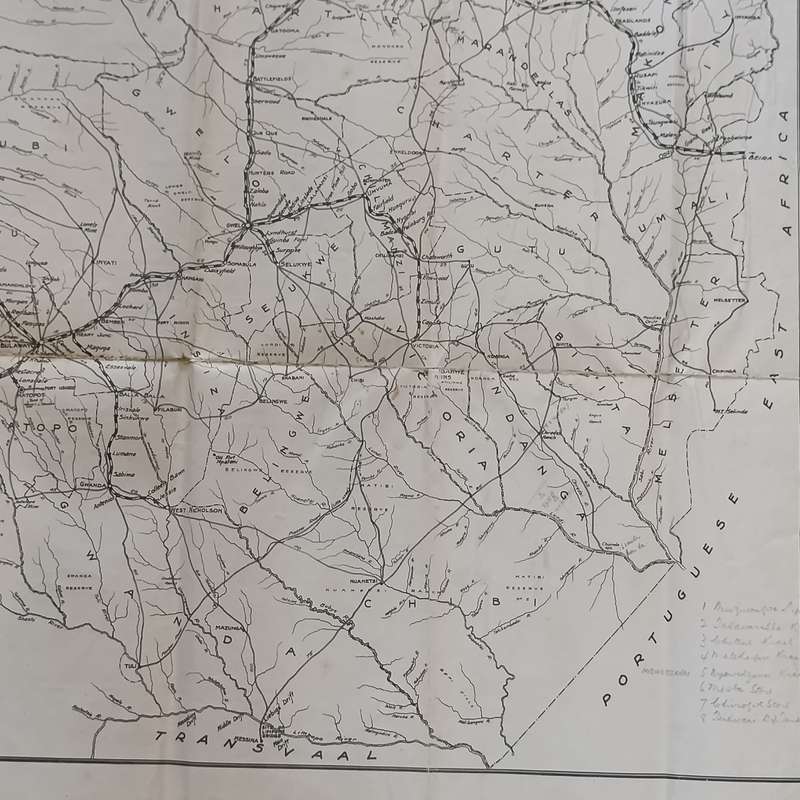 Vintage Holmes Road map of Rhodesia - Southern Rhodesia with insert of Northern Rhodesia