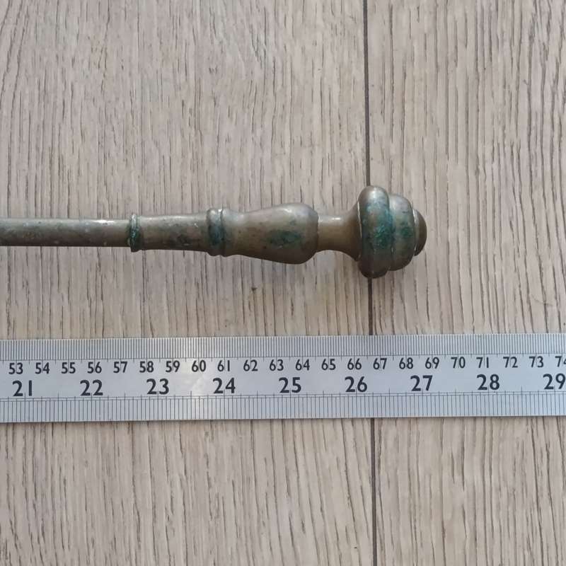 Set of vintage brass fire dogs with fire tools - 6 pieces