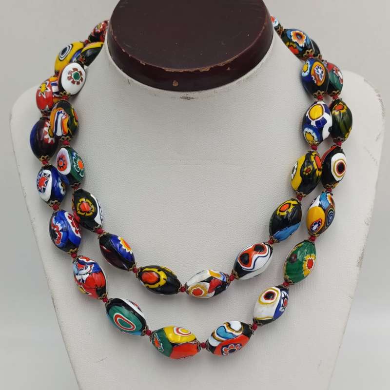 Vintage Murano Moretti Millefiori bead necklace (37 beads)