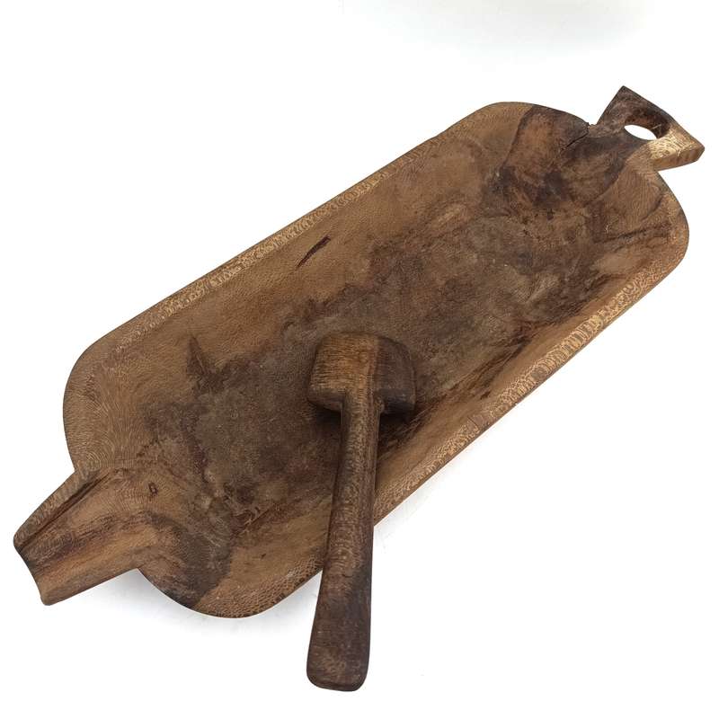 Antique Voortrekker wooden butter dish/botterbak with scoop