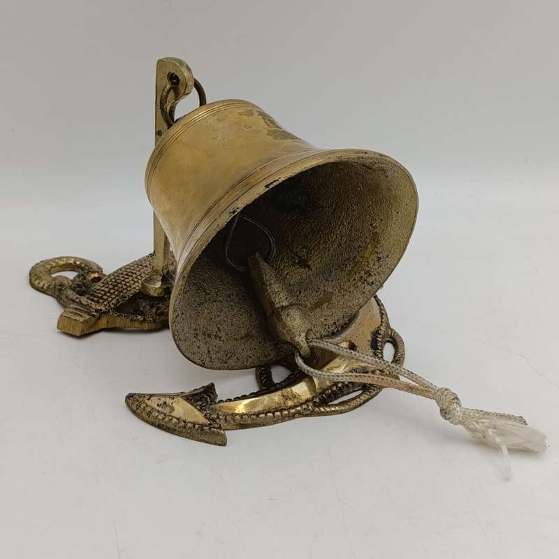 Vintage brass wall hanging bell with anchor mount