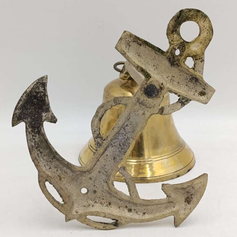 Vintage brass wall hanging bell with anchor mount