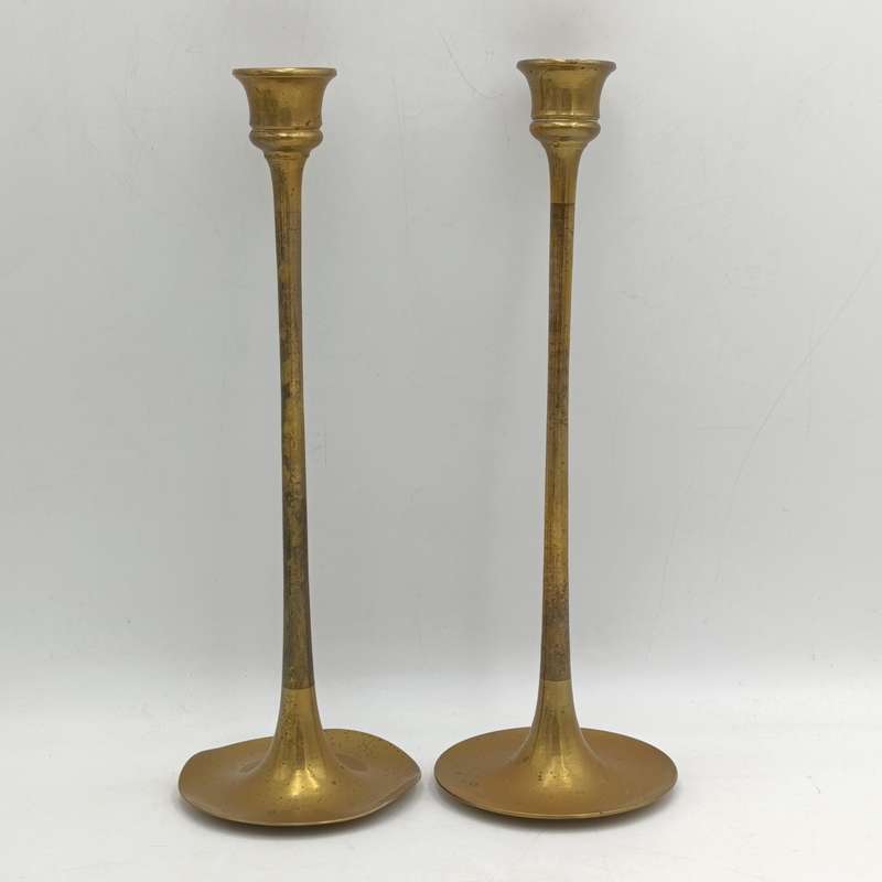 Two vintage brass candle holders