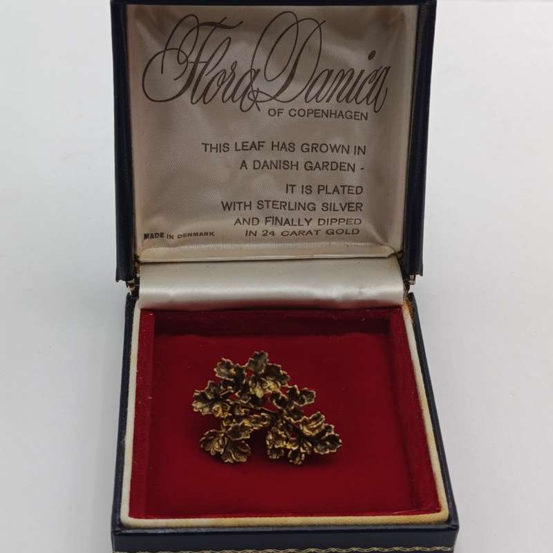 Flora Danica Danish silver & gold leaf in original box