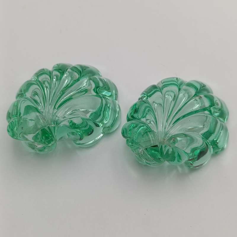 Pair of Green handmade glass trinket bowls
