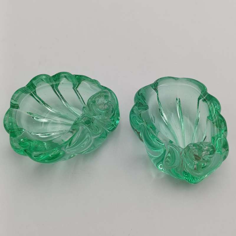Pair of Green handmade glass trinket bowls