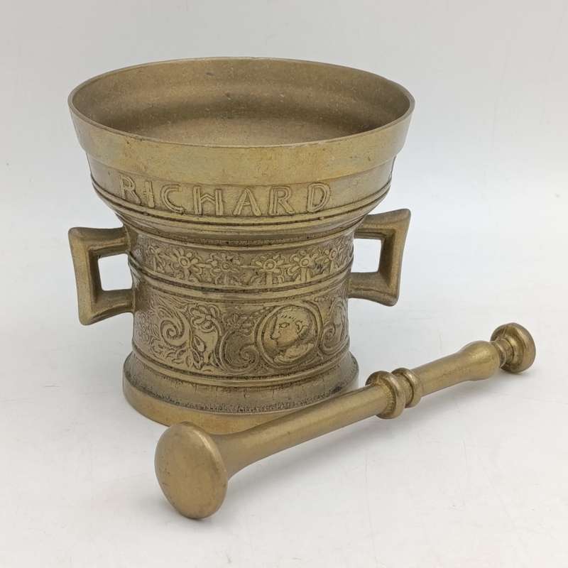 Vintage Richard Startyn 1623 brass commemorative mortar and pestle