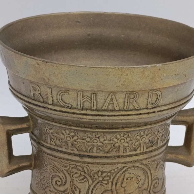 Vintage Richard Startyn 1623 brass commemorative mortar and pestle