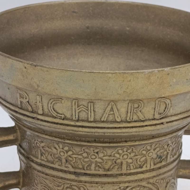 Vintage Richard Startyn 1623 brass commemorative mortar and pestle