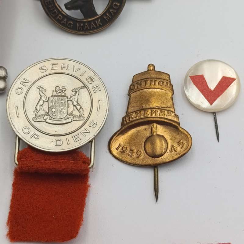 WW2 medals and badges set issued to 9549 HS Keevy - including 3 victory pin badges
