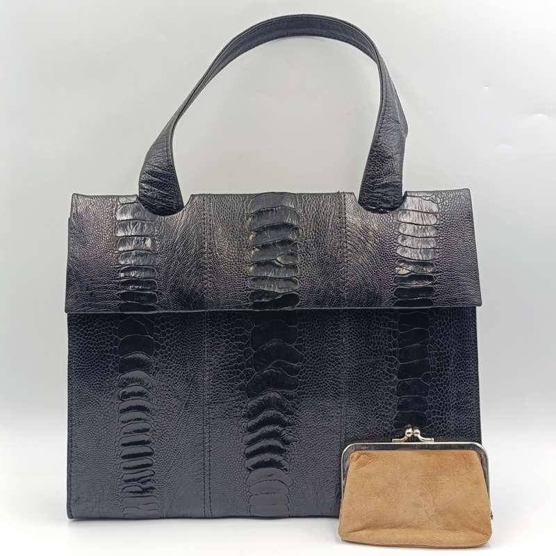 Vintage leather craft of distinction Cape Town crocodile Black leather handbag and purse