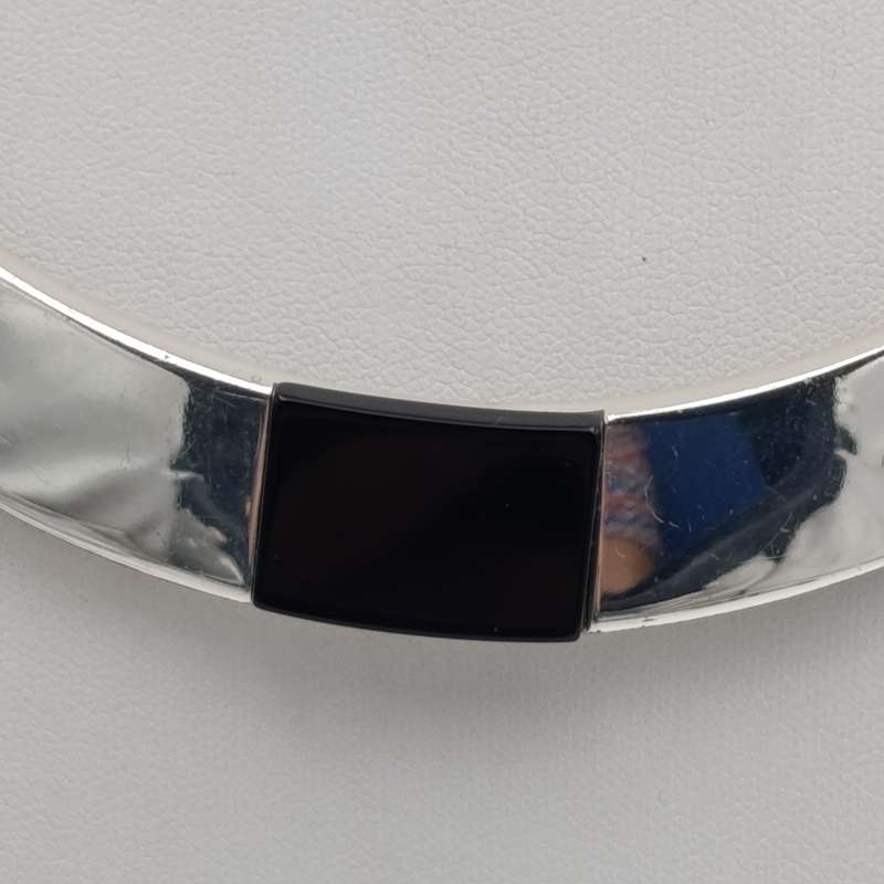 Sterling silver bangle and necklace set with onyx inserts - weight 132g