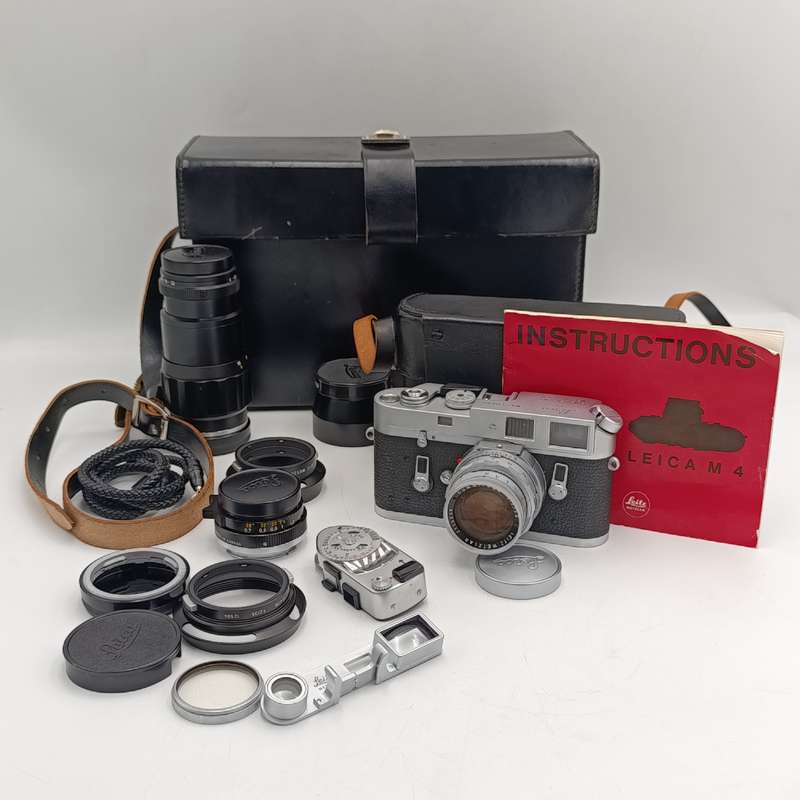 1970 Leica M4 35mm camera with 3 lenses Leica-meter MR and view-finder in case