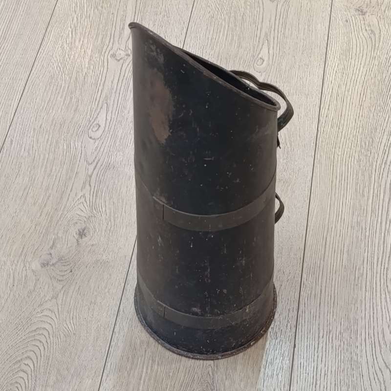 Antique metal coal scuttle with brass handles