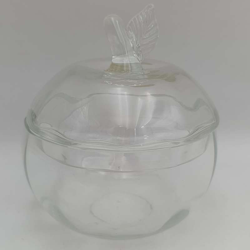 Vintage Bohemia Crystal sweets bowl with lid in shape of apple
