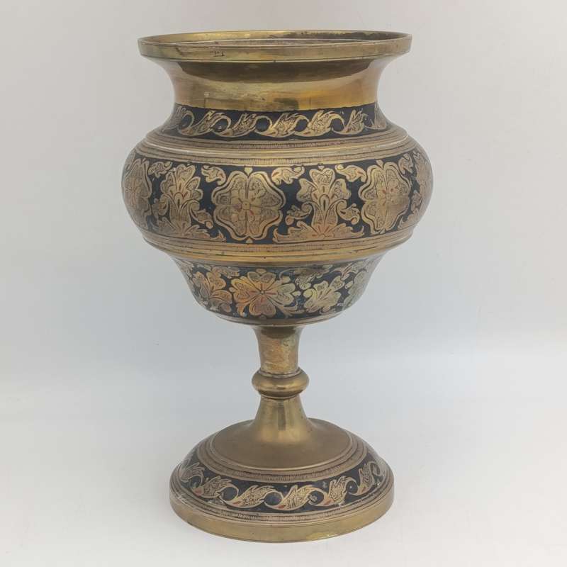 Antique brass Niello flower vase