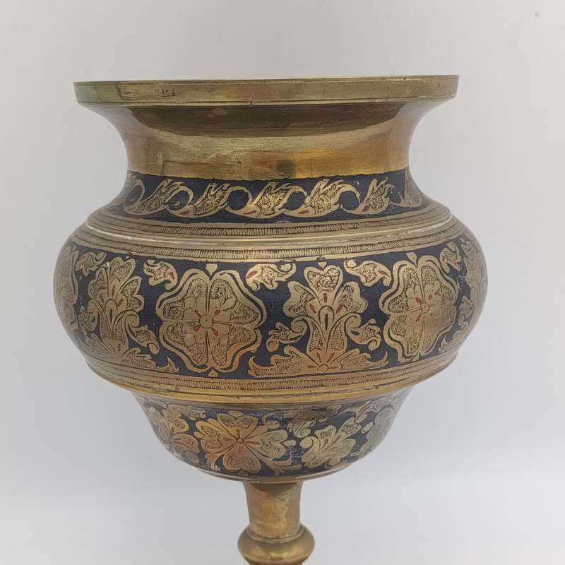 Antique brass Niello flower vase