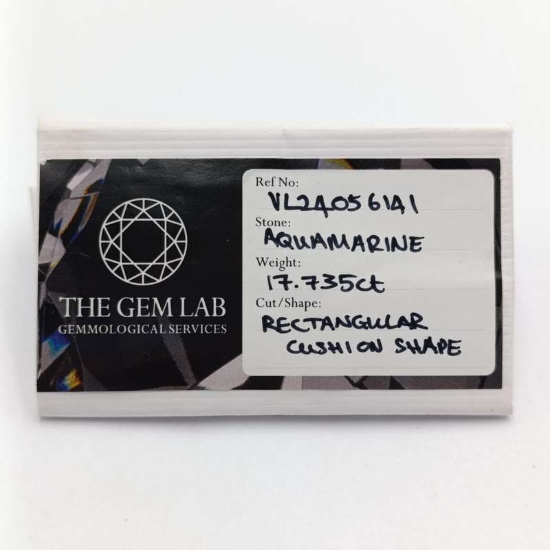 Rectangular cushion cut Aquamarine of 17,735ct with Gemlab certificate