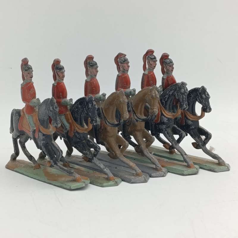 Set of 6 vintage flat lead soldiers on horseback