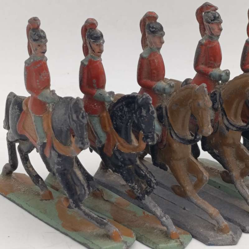Set of 6 vintage flat lead soldiers on horseback