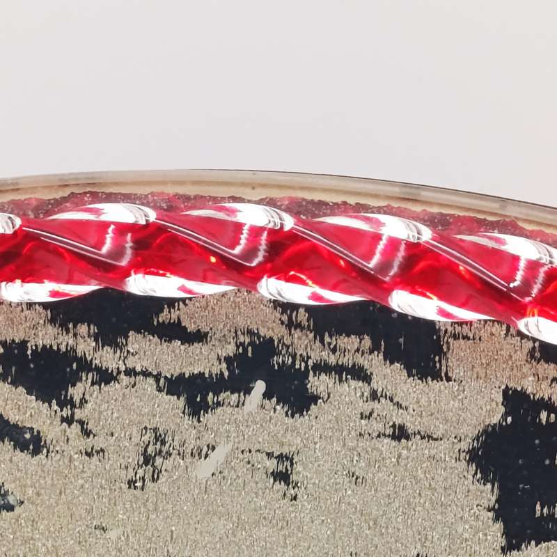 Vintage glass mirror tray with twisted Murano glass edge and brass handles