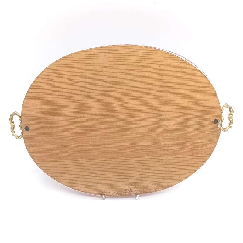 Vintage glass mirror tray with twisted Murano glass edge and brass handles