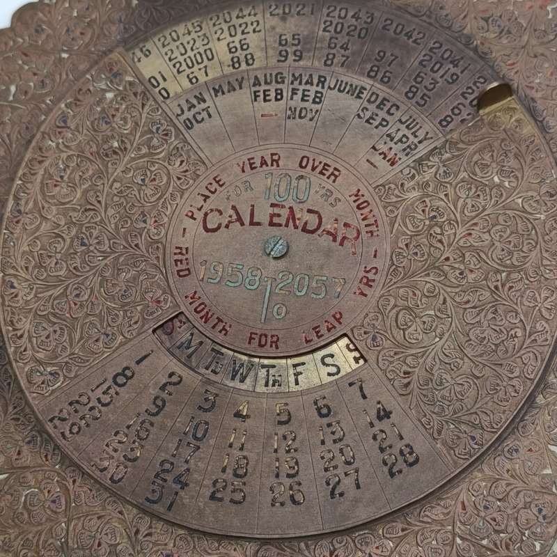 Vintage Indian brass perpetual 100 years Calendar