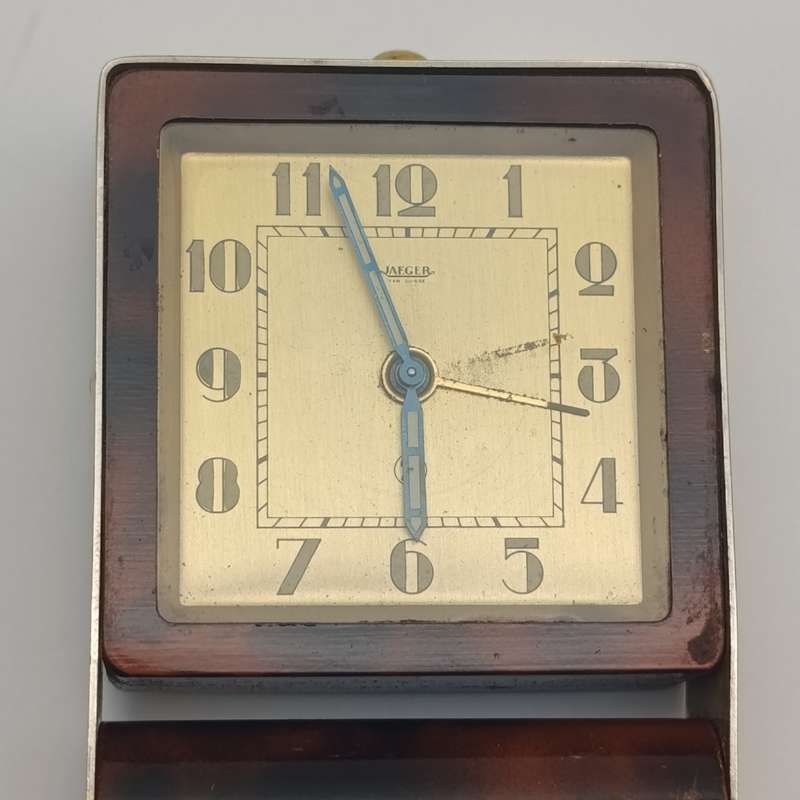 Antique Jaeger Lecoultre Art deco 2-day travelling alarm clock - working