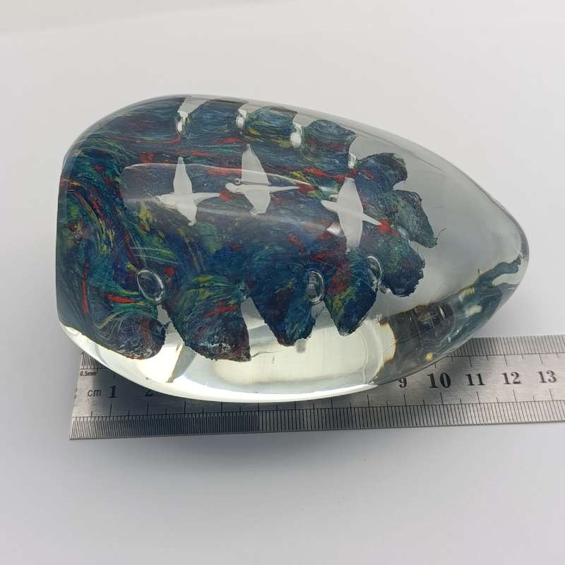 Vintage glass Paper weight with Colourful ocean and flying ducks