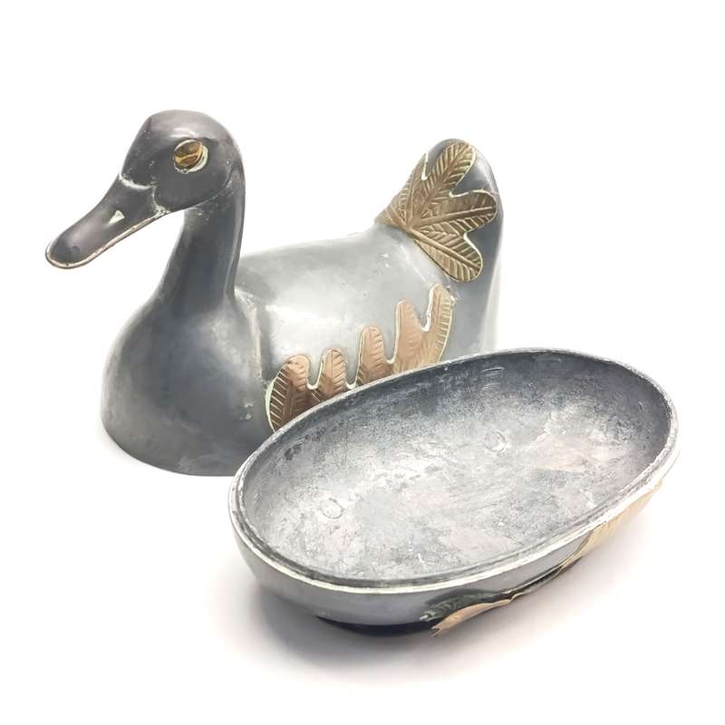 Set of a 7 trinket bowl ducks - pewter & brass 5cm to 17cm