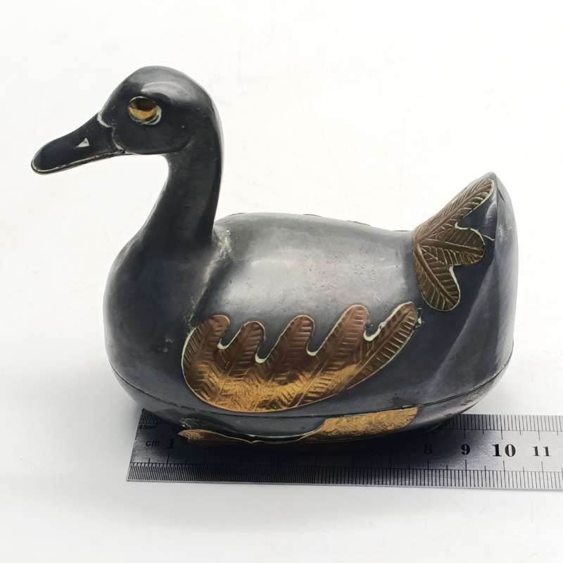 Set of a 7 trinket bowl ducks - pewter & brass 5cm to 17cm